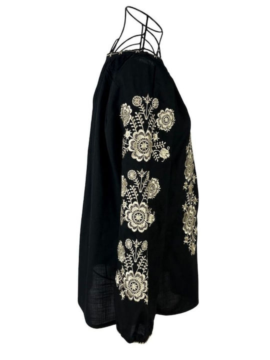 Damenbluse Baumwoll Schwarz