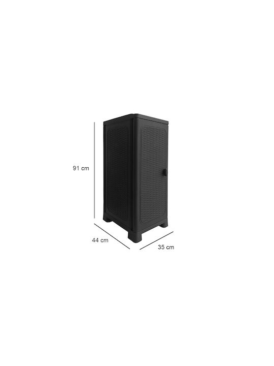 Single-leaf Plastic Outdoor Storage Cabinet with 2 Shelves Suitable for Small Spaces 35x44x91 cm