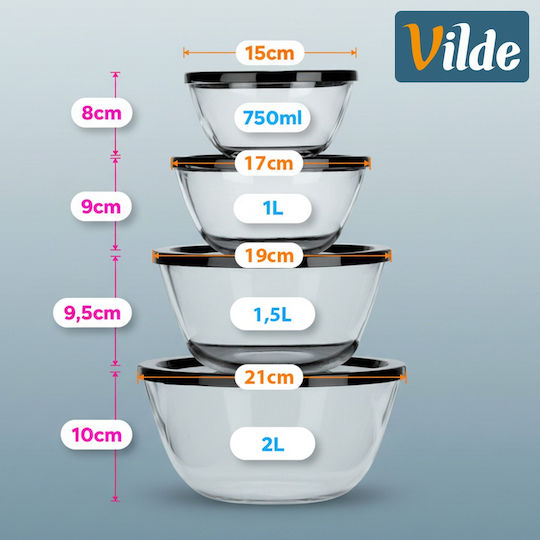 Vilde Set Glass Lunch Boxes Transparent 750ml 4 Pieces