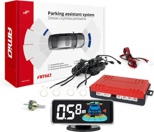 AMiO Car Parking System Back with Screen / Buzzer and 4 Sensors 21.5mm in White Color