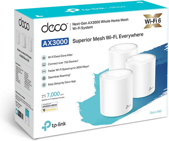 TP-LINK Deco X60 v4.20 Access Point with Mesh Wi‑Fi 6 Dual Band (2.4 & 5GHz) Triple Kit
