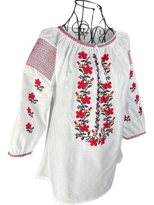 Bluza Damă Bumbac Mânecă Lungă Alb/Negru
