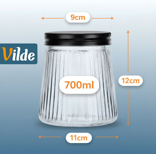 Vilde Set 3 Bucăți Vaze Pentru Cafea / Paste / Cereale Cu Capac Sticlă Neagră 1400ml 3 Bucăți