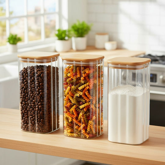 Vilde Vilde Set 3 Stück Lebensmittelgläser für Kaffee Nudeln Getreide mit Deckel Glas Braun 1600ml Vilde Vilde Set 3 Stück Lebensmittelgläser für Kaffee Nudeln Getreide mit Deckel Glas Braun 1600ml