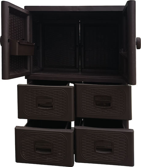 Doppelflügeliger Kunststoff-Außenschrank mit 2 Regalen 70x44x102cm