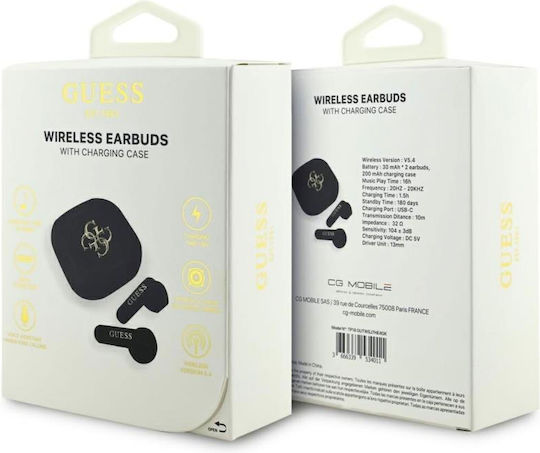 Guess PU Metal Logo In-ear Bluetooth Handsfree Ακουστικά με Θήκη Φόρτισης Μαύρα