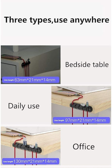 Cable Organizer Flippy Cable Clips Double Adhesive Fixing Silicone 7 Slots Black