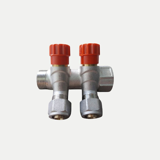 Manifold-Collector Pipe 3/4" Brass 2 Outlets Set Couplings Ø16
