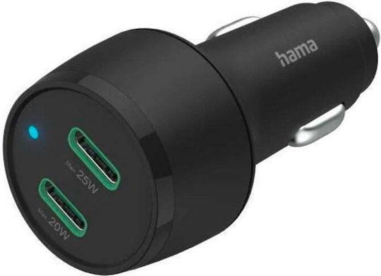 HAMA Автомобилен Заряден Устройство 45W 2.25A с 2xType-C Порта Черен Цвят