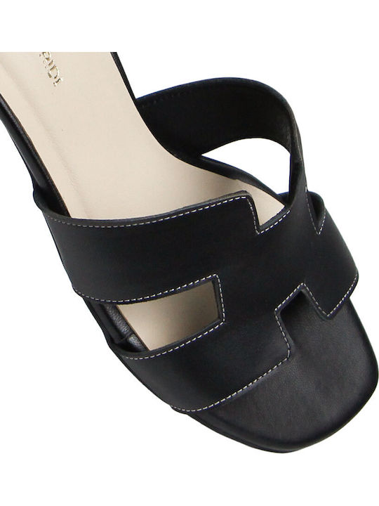 Leather Mules With Low Heel In Black Colour K2535 001