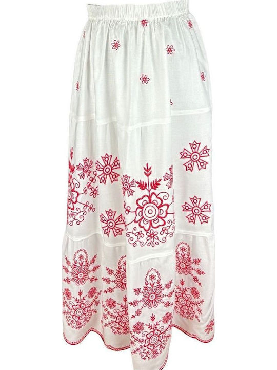 Fustă Floral Alb/Burgundy Roșu