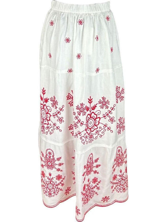 Fustă Floral Alb/Burgundy Roșu