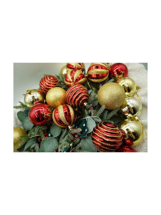 Set 24 Ornamente De Crăciun Pentru Brad Alista Home Glob Tip Roșu Aurit 7 Cm Diametru Plastic Sclipici Finisaj Cutie 16 Cm Lungime X 36 Cm Înălțime X 16 Cm Adâncime