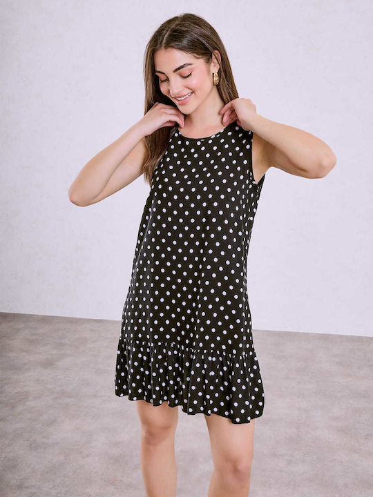 Celestino Women's Mini Polka Dot Loose Fit Dress Black