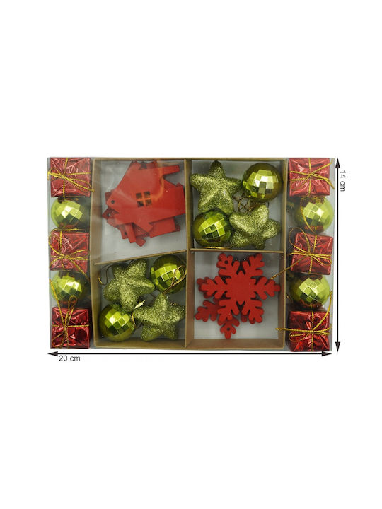 Set 24 Ornamente De Crăciun Pentru Brad Tip Glob Roșii Aurii Din Polistiren Cu Sclipici Finisaj Cutie 3 Cm Adâncime X 20 Cm Lungime X 14 Cm Înălțime