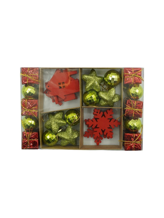Set 24 Ornamente De Crăciun Pentru Brad Tip Glob Roșii Aurii Din Polistiren Cu Sclipici Finisaj Cutie 3 Cm Adâncime X 20 Cm Lungime X 14 Cm Înălțime