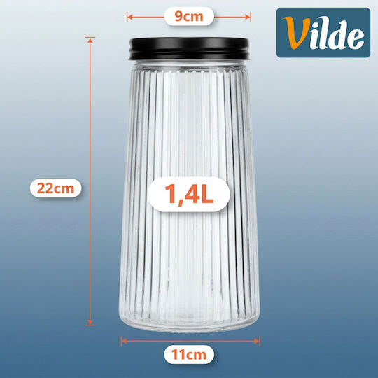 Vilde Set 3Stücke Lebensmittelgläser für Kaffee Nudeln Getreide mit Deckel Glas Schwarz 1400ml Vilde Set 3Stücke Lebensmittelgläser für Kaffee Nudeln Getreide mit Deckel Glas Schwarz 1400ml
