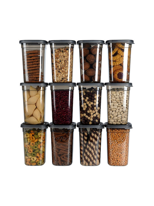 Vilde Set 12Stücke Lebensmittelgläser für Kaffee / Nudeln mit Kunststoff-Deckel Transparent 1000ml