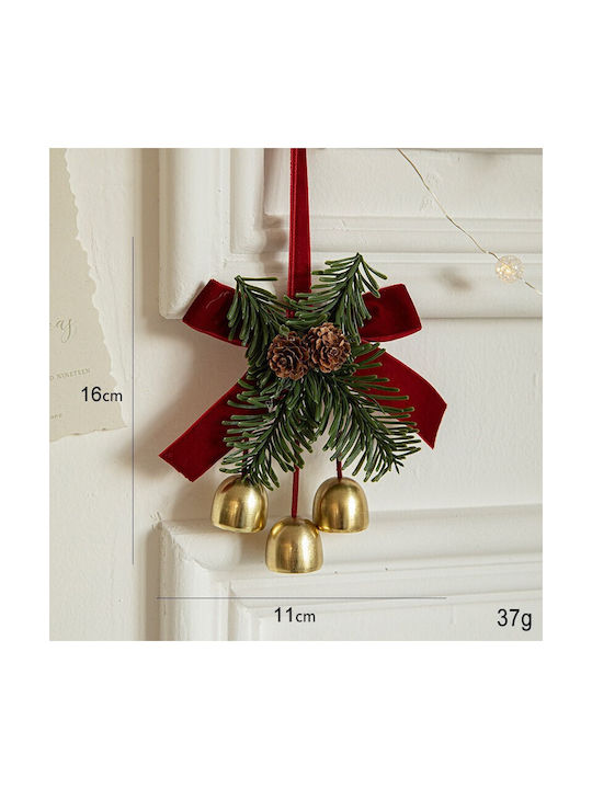 Christmas Tree Ornament Flippy Christmas Bow Type 3 Golden Bells Pine Cones Red Velvet Ribbon 16 X 11 Cm Red