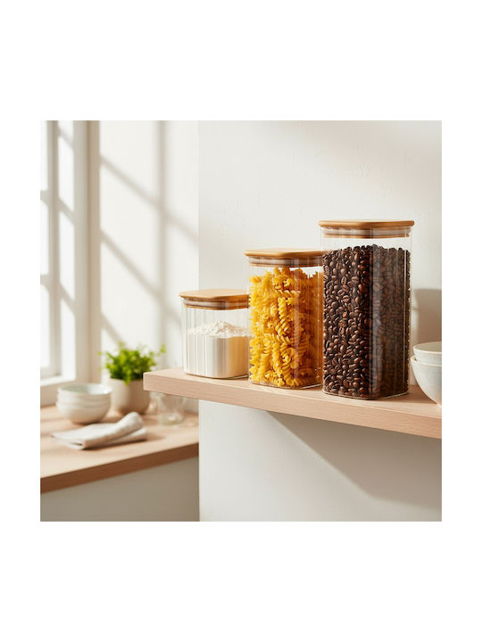 Vilde Set 3 Bucăți Vaze Pentru Cafea / Paste / Cereale Cu Capac Sticlă Maro 1600ml 3 Bucăți