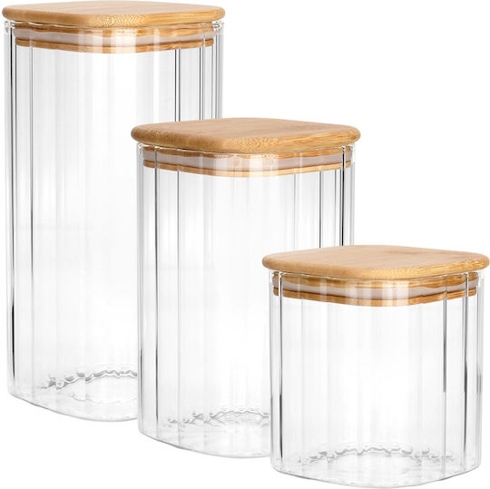 Vilde Set 3 Bucăți Vaze Pentru Cafea / Paste / Cereale Cu Capac Sticlă Maro 1600ml 3 Bucăți