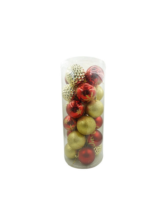 Set 24 Ornamente De Crăciun Pentru Brad Tip Bile Roșii Aurii 8 Cm Diametru Plastic Sclipici Finisaj Cutie 19 Cm Lungime X 42 Cm Înălțime X 19 Cm Adâncime