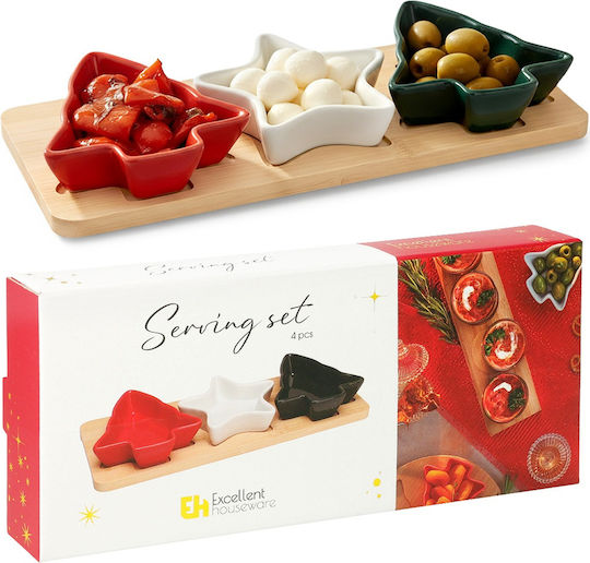 Excellent Houseware Set Tavă Porțelan Brazi Roșii 70ml 4 Bucăți