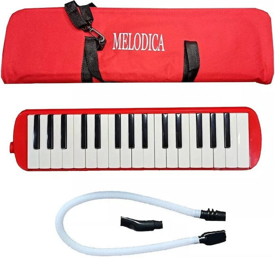 Melodică 32 Clape Flippy Din Abs Pentru Începători 45 X 13 X 7 Cm Include Husă Suflantă Roșie