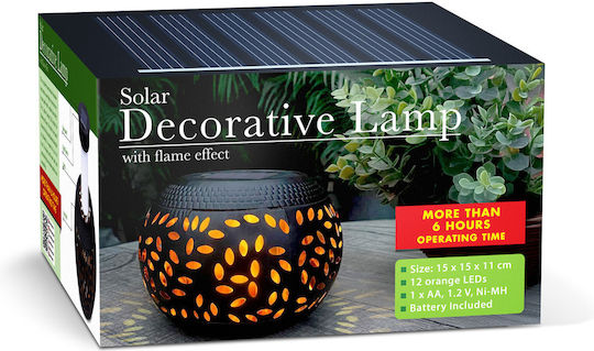 Lampă Solară Decorativă Efect Flacără 12 Leduri 15 Cm Metal Iluminat Ambiental Exterior Grădină