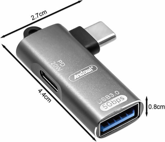 Andowl Otg Converter USB-C Male to Female Gray 1 Piece
