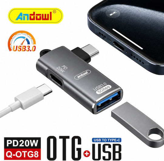 Andowl Otg Converter USB-C Male to Female Gray 1 Piece