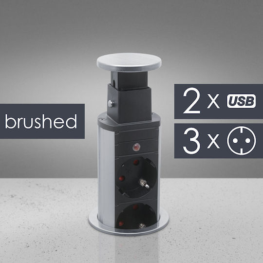Alista Home Πολύπριζο 3 Θέσεων με USB-A και Καλώδιο 1.5m Ασημί