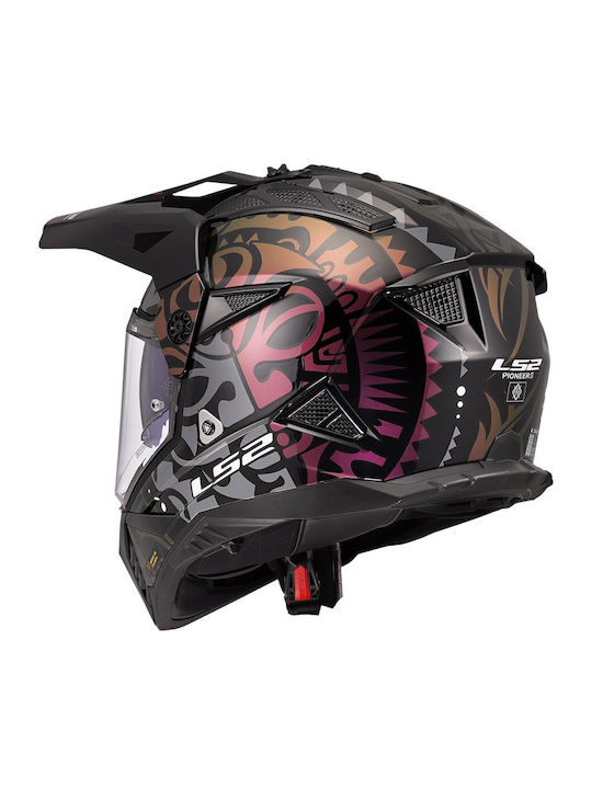 LS2 Pioneer II MX702 Rangi Adventure Black Pink Motorcycle Helmet On-Off ECE 22.06 1600gr with Sunvisor