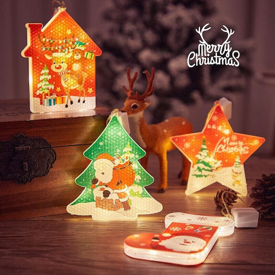 Decorațiune Luminoasă Alb Cald De Crăciun În Formă De Casă 11.5 X 9.7 Cm Agățătoare Ren