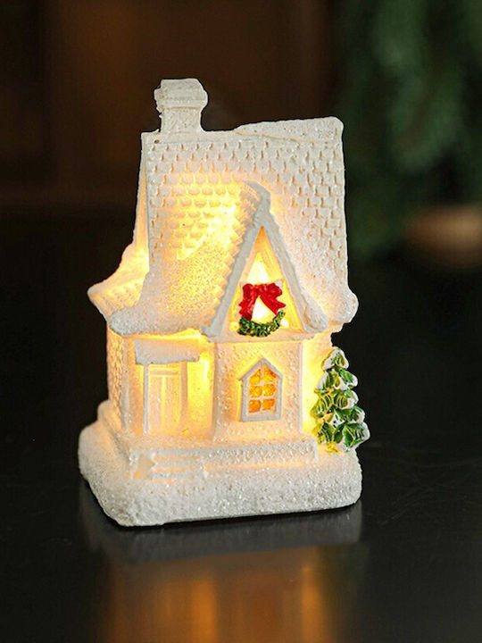 Decorațiune Ornament De Crăciun Flippy Rășină Casă De Crăciun Model Casă Mică Iluminată Din Interior 8.5 X 5 X 4 Cm Albă