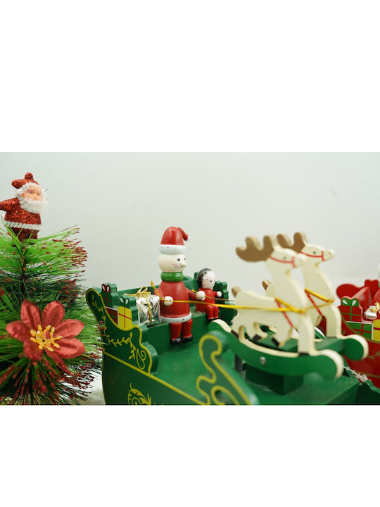 Cutie Muzicală Decorată Sania lui Moș Crăciun Verde Din Lemn 16 Cm X 18,5 Cm Pentru Interior Alista Home