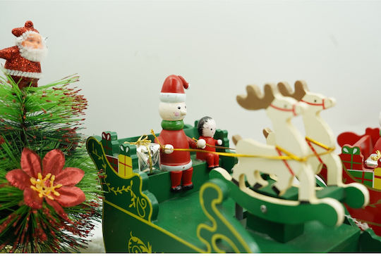 Decorated Music Box Santa's Sleigh Green Wooden 16 Cm X 18.5 Cm Indoor Alista Home