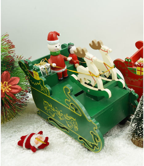 Decorated Music Box Santa's Sleigh Green Wooden 16 Cm X 18.5 Cm Indoor Alista Home