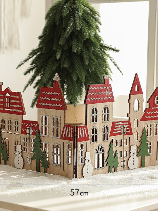 Decorațiune De Crăciun Model Sat De Crăciun Flippy Copac Stil European Pliabil Lemn 57 X 20 Cm Maro Roșu Natural