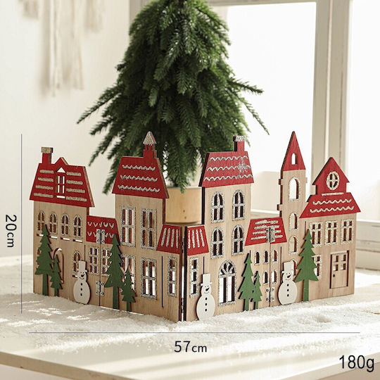 Christmas Decoration Flippy Christmas Village Model Tree European Style Foldable Wood 57 X 20 Cm Natural Brown Red