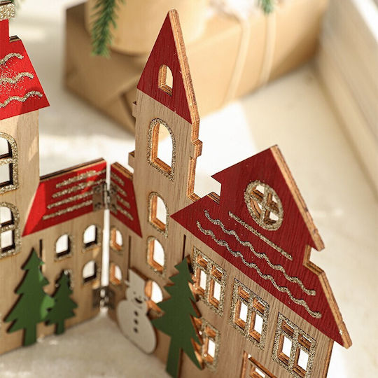 Christmas Decoration Flippy Christmas Village Model Tree European Style Foldable Wood 57 X 20 Cm Natural Brown Red