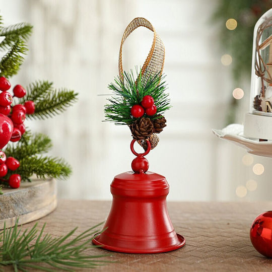 Clopoțel Metalic Flippy Pentru Bradul De Crăciun Ornament De Crăciun Cu Ramură De Pin Roșu 10 X 8 X 8 Cm