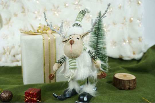 Christmas Ornament Reindeer On Skis Alista Home White Green Textile 33 Cm
