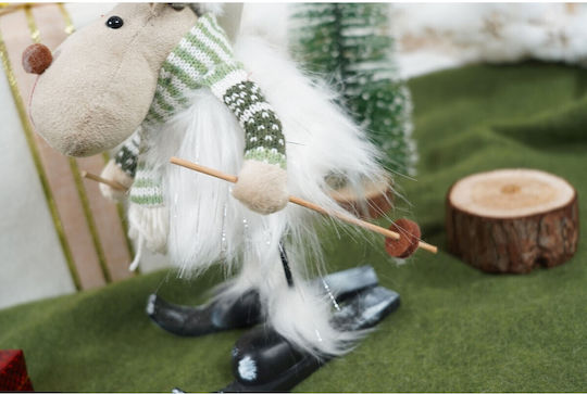 Christmas Ornament Reindeer On Skis Alista Home White Green Textile 33 Cm