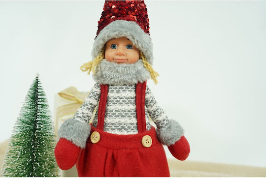 Ornament Păpușă De Crăciun Alista Home Roșu Gri Textil 58 Cm