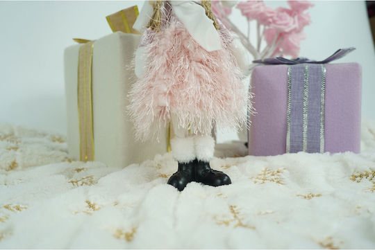 Ornament Păpușă De Crăciun Alista Home Roz Alb Textil 44 Cm