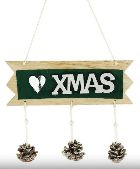 Christmas Wooden Decoration Flippy Xmas Lettering Model Hanging Cones Heart 25x9 Cm Tree Door Green Silver
