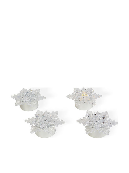 Set Decorațiuni LED Model Fulgi 4 Bucăți Lumină Alb Cald Alimentat Cu Baterii