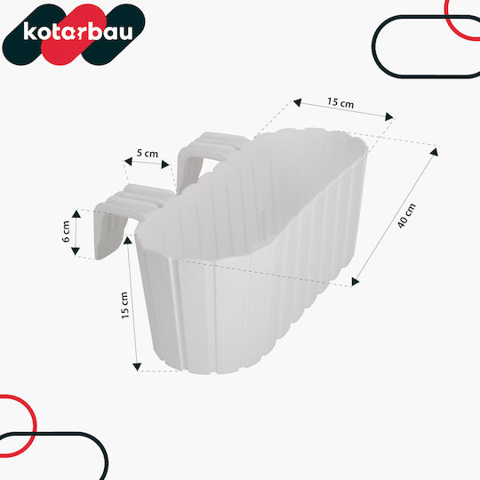 Kotarbau Set 4 Ghivece De Flori Ovale Rustice Albe Pentru Balcon 400 Mm