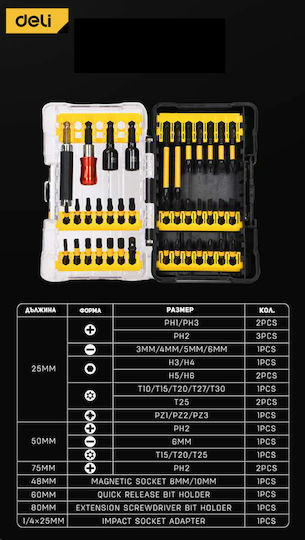 Deli Edl251203 Set Biți Impact 39 Bucăți